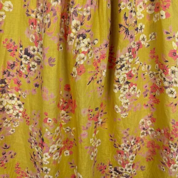 Bellambra Yellow Floral Linen Halter Pleated Relaxed Fit Midi Dress Large Boho - Picture 4 of 10